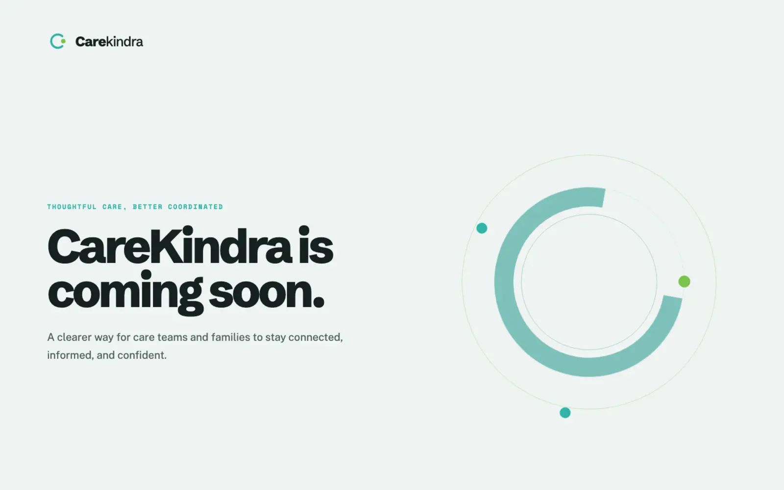 CareKindra coming-soon page with brand mark and care coordination message