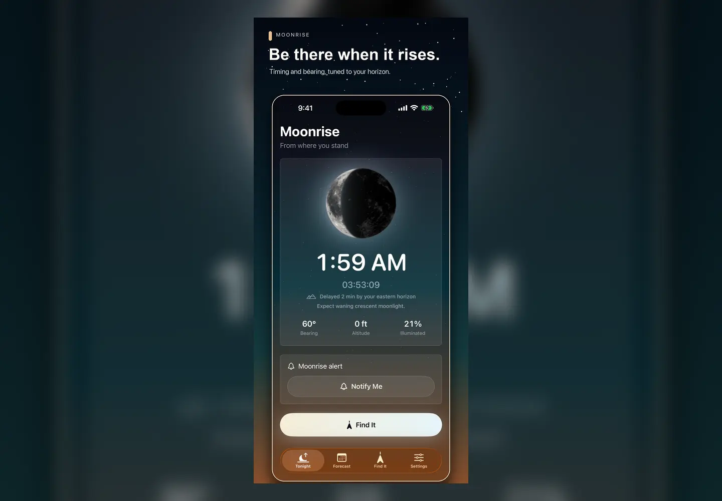 Moonrise Moment app screenshot framed for App Store listing